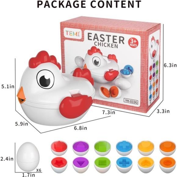 TEMI Toddler Chicken Easter Eggs Toys - Color Matching with 6 Toy Eggs for Kid - Picture 5 of 6
